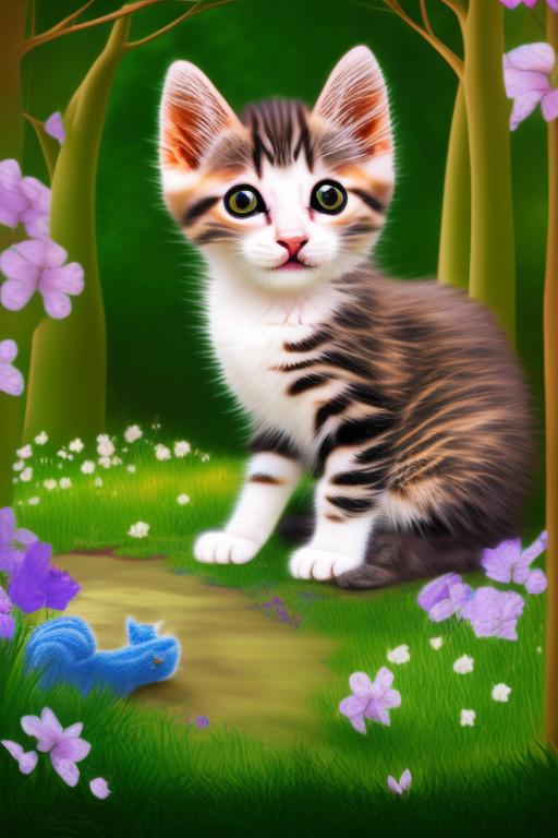 Kitten in a magical forest 